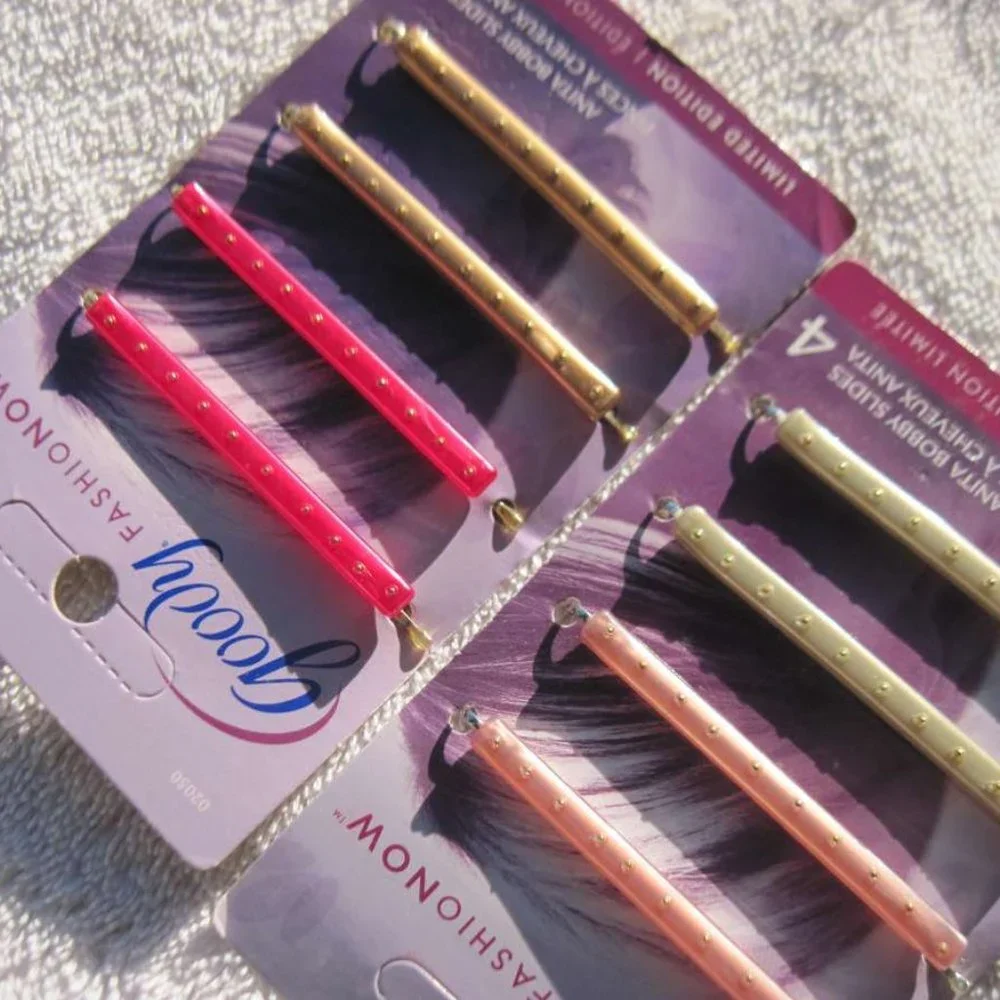 4 Goody Anita Bobby Slides Hair Pins Pearl Pink Magenta Beige White Gold Spots